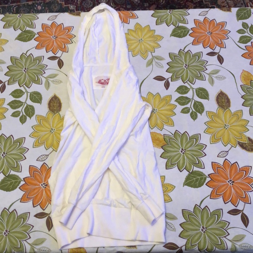 A white hoodie in good condition.